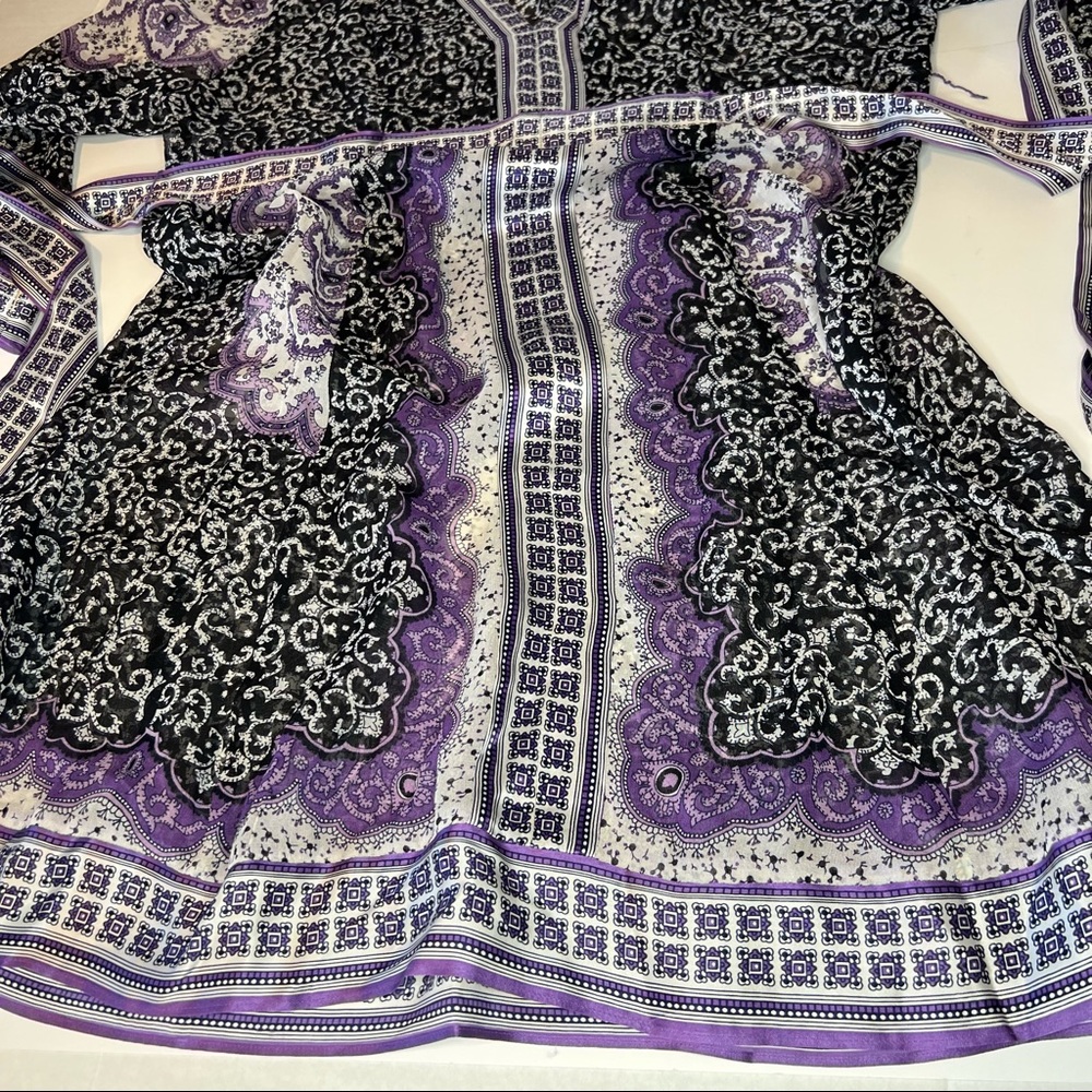 INC International Concepts  VNeck Long Sleeve Black Purple Sheer Silk Dress * 10 - Picture 13 of 15